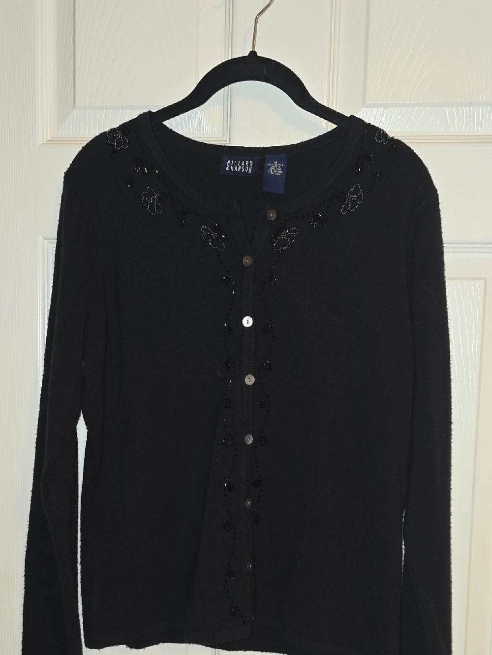 Hillard & Hanson Black Beaded Floral‎ Cardigan